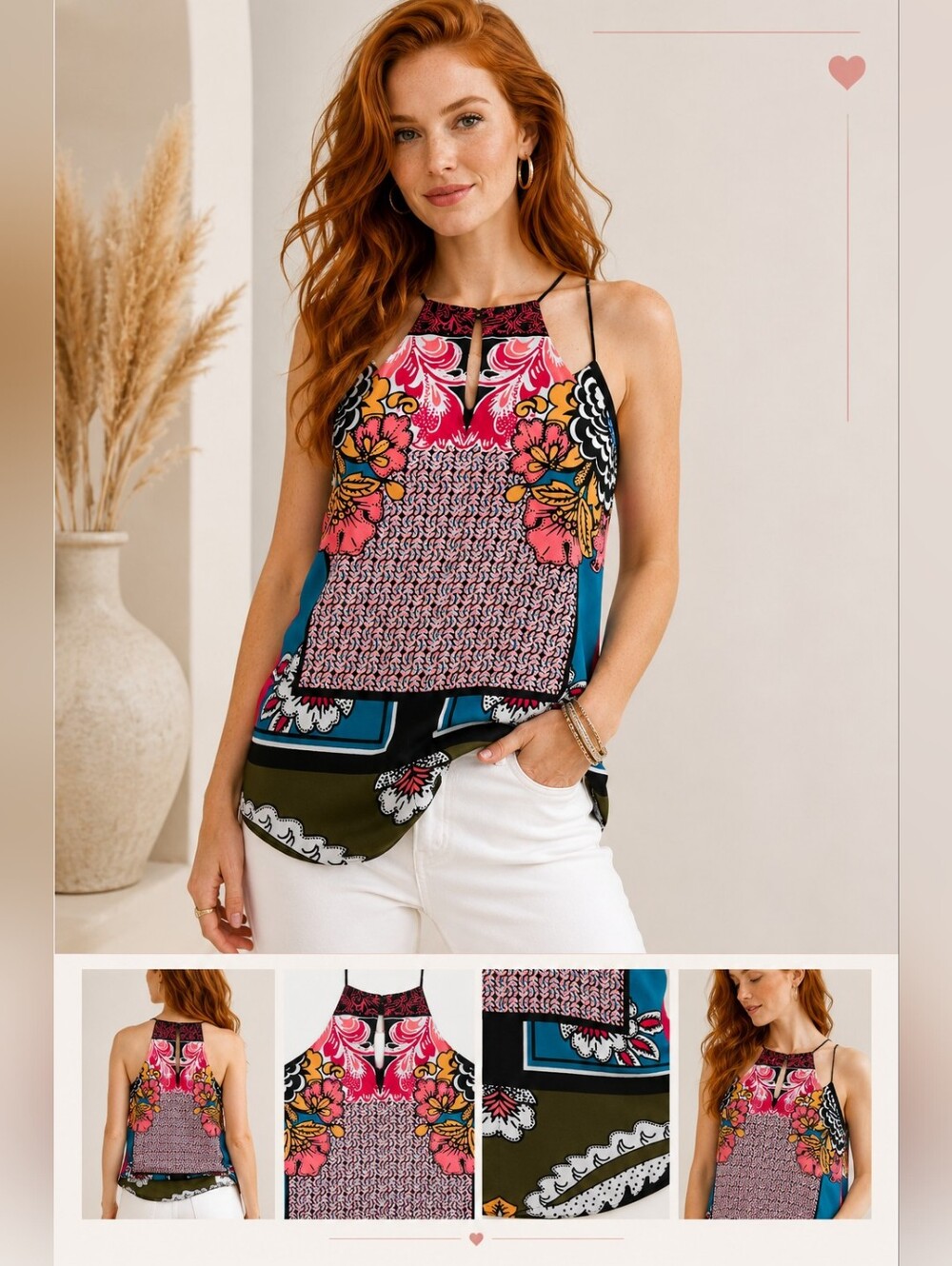 Express Floral Halter Tank Top Pink Multi Print Boho Cami Size Medium